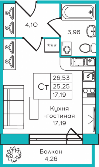 Студия 26.53 м²